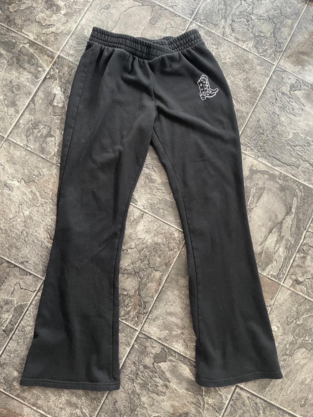 FOREVER 21 Black Pull-On Criss-Cross Waist Flare Embroidered Cowboy Boot Joggers